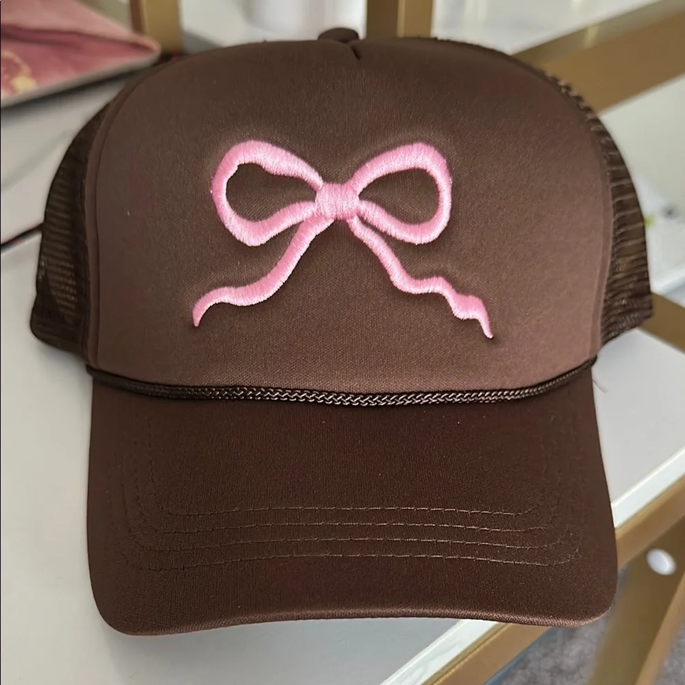 Pink Lily Bow Trucker Hat Brown with Pink Bow - Picture 2 of 8